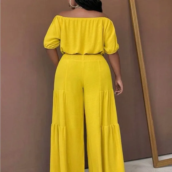 Yellow Two-Piece Wide Leg BoHo Pants Set - Picture 3 of 3